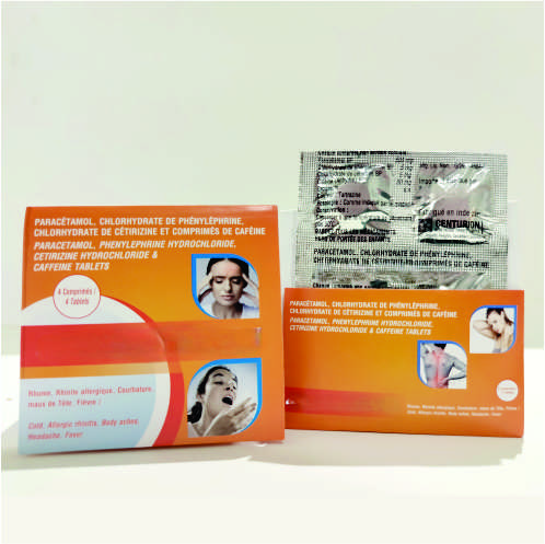 PARACETAMOL 500MG+ PHENYLEPHRINE HYDROCHLORIDE 5MG +CETIRIZINE HYDROCHLORIDE 2MG + CAFFEINE 30MGTABLETS (15)