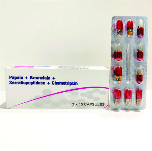 Papain + Bromelain + Serratiopeptidase + Chymotripsin